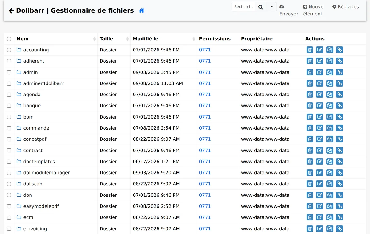 Capture d’écran de FileManager4Dolibarr dans Dolibarr