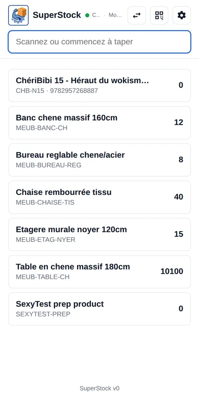 Capture d’écran de SuperStock dans Dolibarr